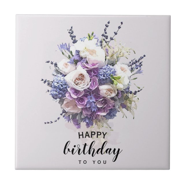 Vintage Bouquet | Customized Birthday Calligraphy Ceramic Tile (Front)