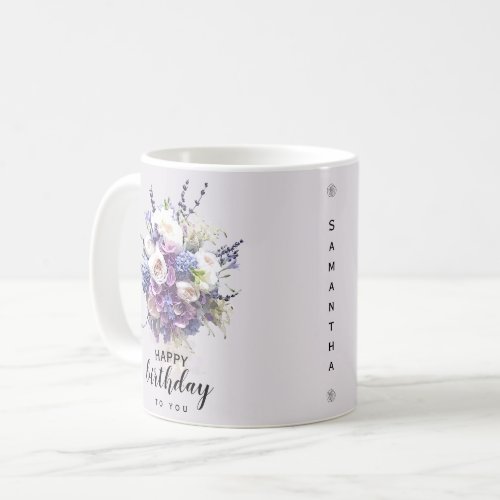 Vintage Bouquet  Customized Birthday Calligraphy  Coffee Mug