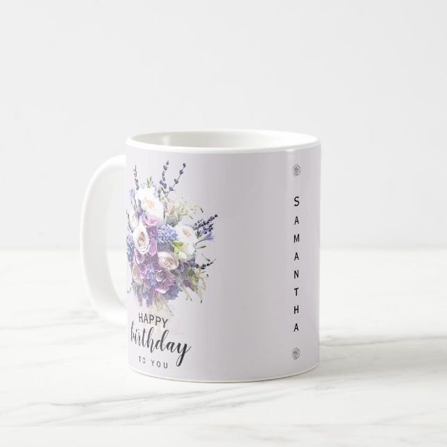 Vintage Bouquet | Customized Birthday Calligraphy  Coffee Mug (Front Left)