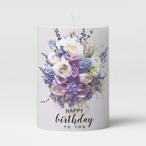 Vintage Bouquet  Customized Birthday Calligraphy Pillar Candle