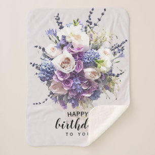 Vintage Bouquet   Customized Birthday Calligraphy Sherpa Blanket