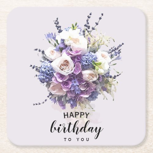 Vintage Bouquet  Customized Birthday Calligraphy Square Paper Coaster
