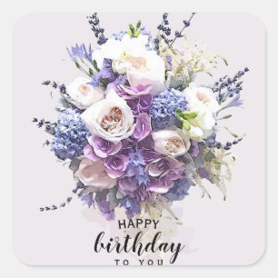 Vintage Bouquet Customized Birthday Calligraphy Square Sticker