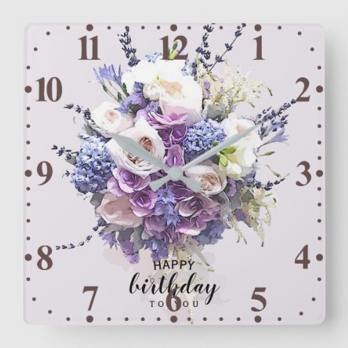 Vintage Bouquet  Customized Birthday Calligraphy Square Wall Clock