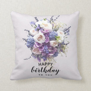 Vintage Bouquet Customized Birthday Calligraphy Throw Pillow