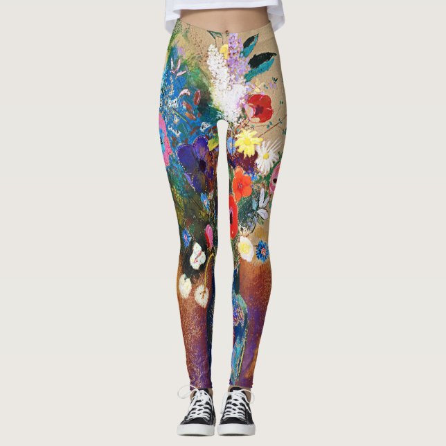 Vintage Bouquet of Flowers by Odilon Redon Leggings (Front)