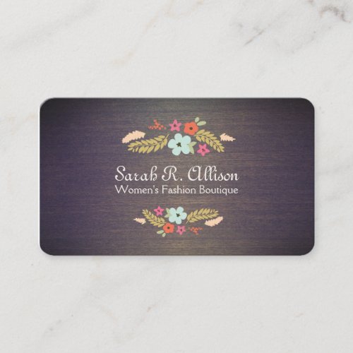 Vintage Boutique Flowers Wood Grain Look Floral Business Card