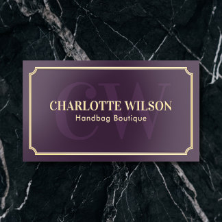 Vintage Boutique Monogram QR Code Purple Foil Business Cards