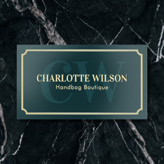 Vintage Boutique Monogram QR Code Teal Foil Business Cards