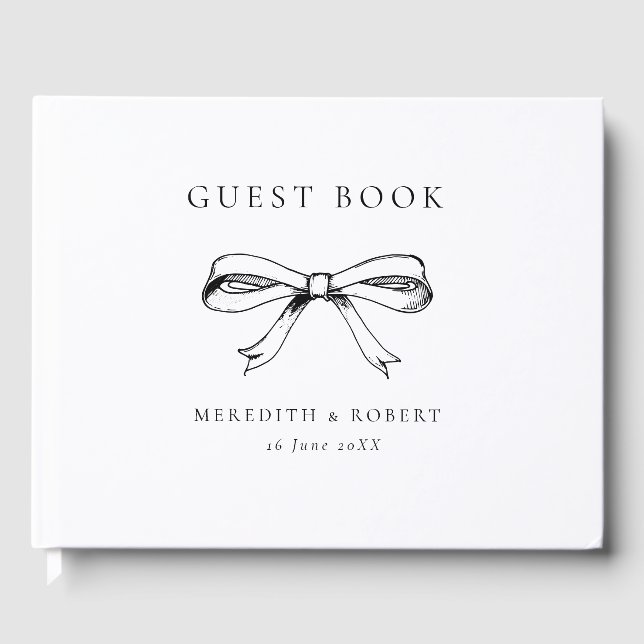 Vintage Bow Black & White Wedding Guest Book (Front)