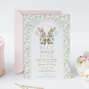 Vintage Bow Bunny Blue or Pink Gender Reveal Invitation