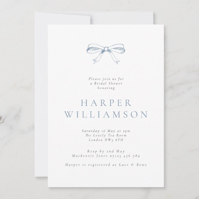 Vintage Bow Dusty Blue Bridal Shower Invitation (Front)