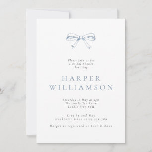 Vintage Bow Dusty Blue Bridal Shower Invitation