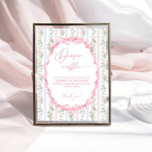 Vintage Bow Floral Girl Baby Shower Diaper Raffle Poster