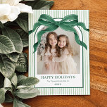 Vintage Bow Green Stripe Christmas Photo Holiday Card<br><div class="desc">Send warm wishes in timeless style with this elegant Green Bow-themed Christmas photo card! Featuring a beautiful hand-painted ribbon in deep evergreen,  this classic design frames your family photos with festive charm and sophistication. Perfect for sharing heartfelt holiday greetings with friends and loved ones.</div>