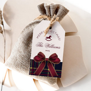 Vintage Bow plaid Merry Christmas Rich red Gift Tags