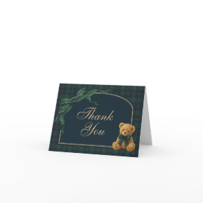 Vintage Bow Polo Teddy Bear Boy Baby Shower Folded Thank You Card