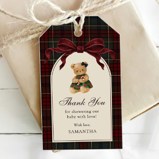 Vintage Bow Teddy Bear Christmas Baby Shower Gift Tags