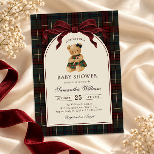 Vintage Bow Teddy Bear Christmas Baby Shower Invitation