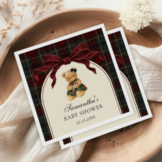 Vintage Bow Teddy Bear Christmas Baby Shower Napkins