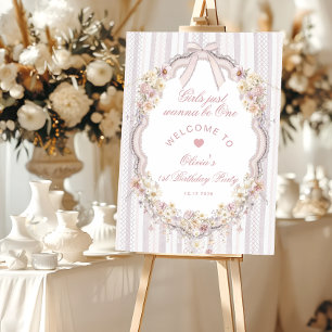 Vintage Bow Wildflower Girl 1st Birthday Welcome Foam Board