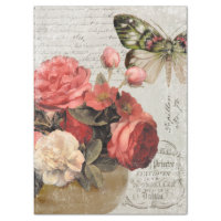 Vintage Bowl Florals and Butterfly Decoupage Tissue Paper