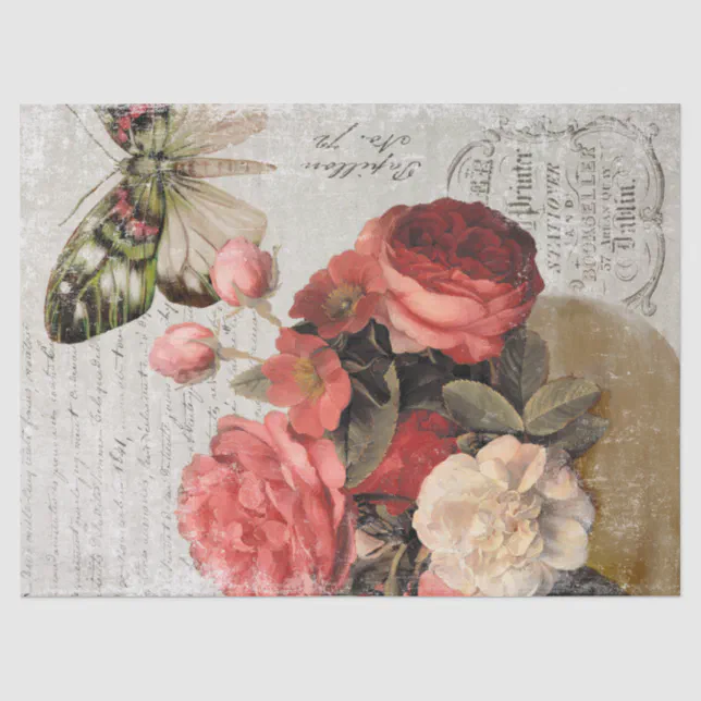 Vintage Bowl Florals and Butterfly Decoupage Tissue Paper | Zazzle