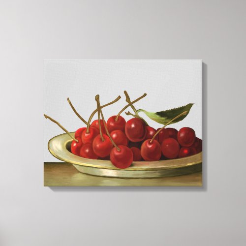 Vintage Bowl of Red Cherries Canvas Print