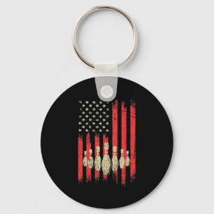 Vintage Bowling American USA Flag Bowling Keychain