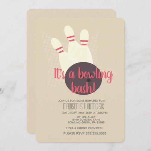Vintage Bowling Party Bash Birthday Party Invitation