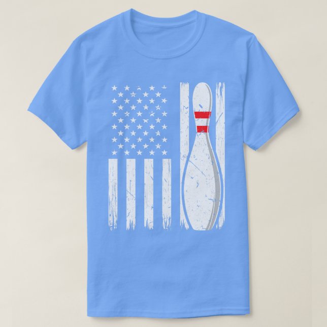 Vintage Bowling Pin USA Flag Bowler T-Shirt (Design Front)