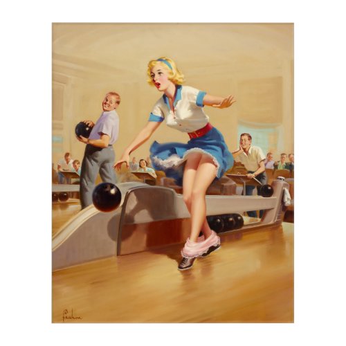 Vintage bowling pinup girl acrylic print