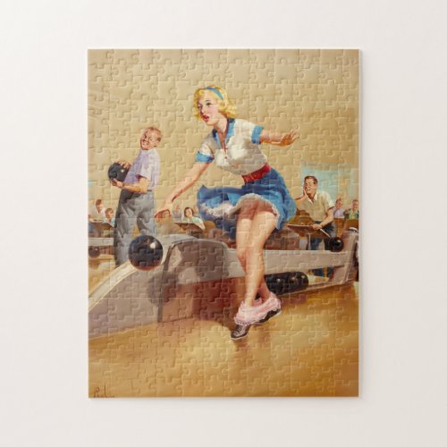 Vintage bowling pinup girl jigsaw puzzle