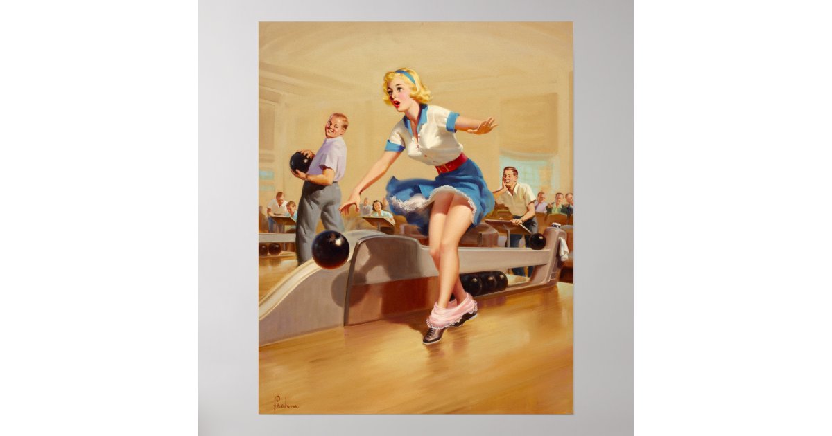 Vintage bowling pinup girl poster Zazzle