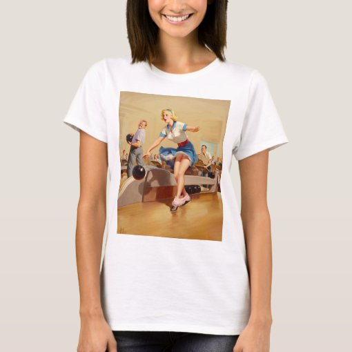 Vintage bowling pinup girl T-Shirt | Zazzle