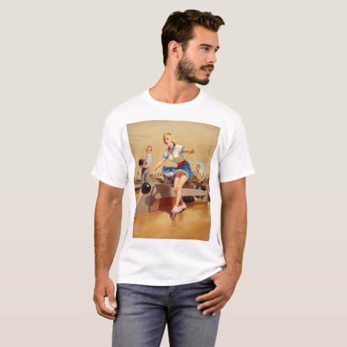 Vintage bowling pinup girl T_Shirt