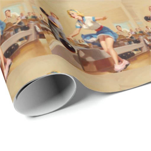 Vintage bowling pinup girl wrapping paper Zazzle