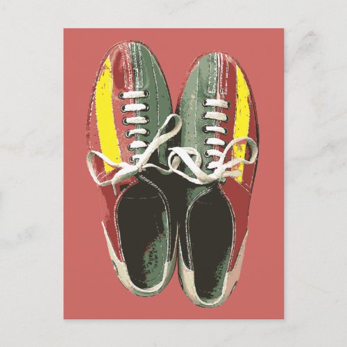 Vintage Bowling Shoes Retro Bowling Shoe Postcard