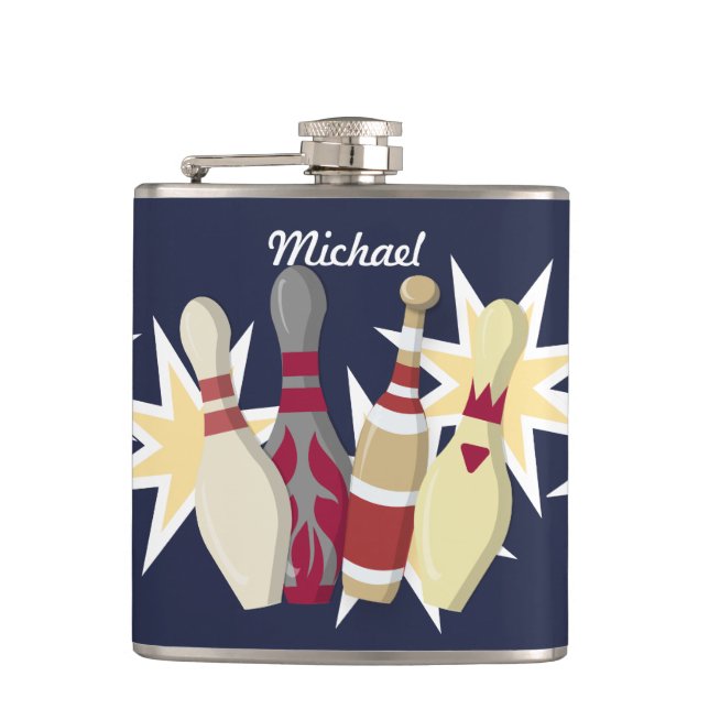 Vintage Bowling Themed Hip Flask (Front)