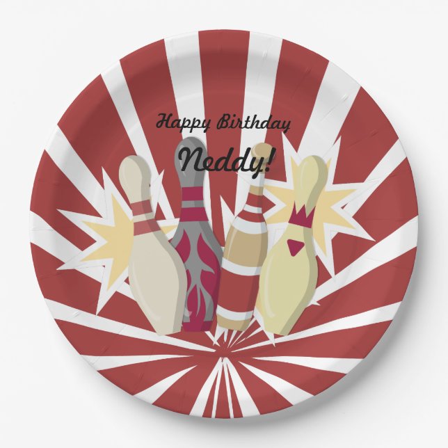 Vintage Bowling Themed Paper Plates (Front)