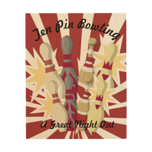 Vintage Bowling Themed Wood Wall Art