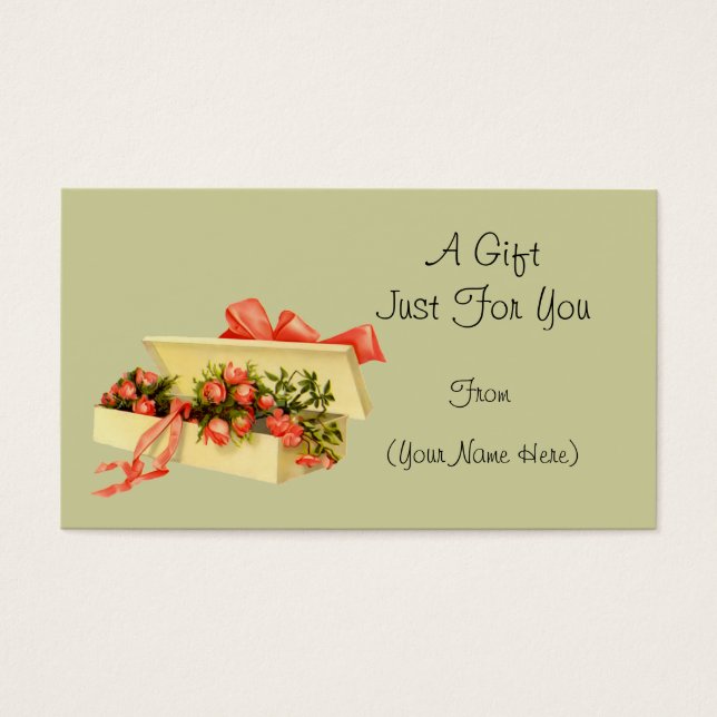 Vintage Box Of Roses Personalized Gift Card Tag (Front)