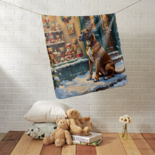 Vintage Boxer Dog at Christmas Toy Shop Window Baby Blanket