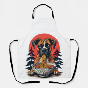 Vintage Boxer Dog Eating Ramen Japanese Sunset Ill Apron