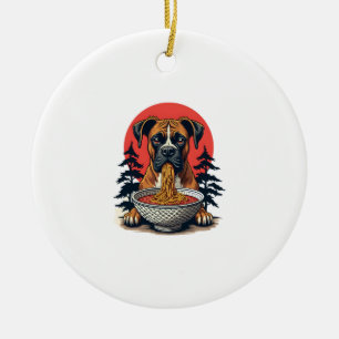 Vintage Boxer Dog Eating Ramen Japanese Sunset Ill Ceramic Ornament