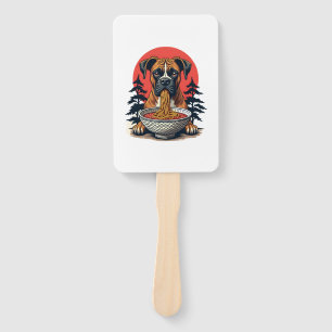 Vintage Boxer Dog Eating Ramen Japanese Sunset Ill Hand Fan