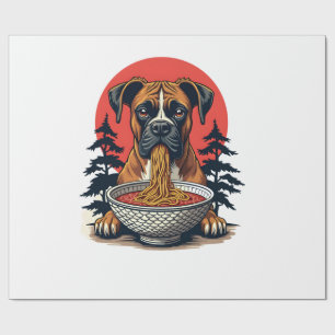 Vintage Boxer Dog Eating Ramen Japanese Sunset Ill Wrapping Paper