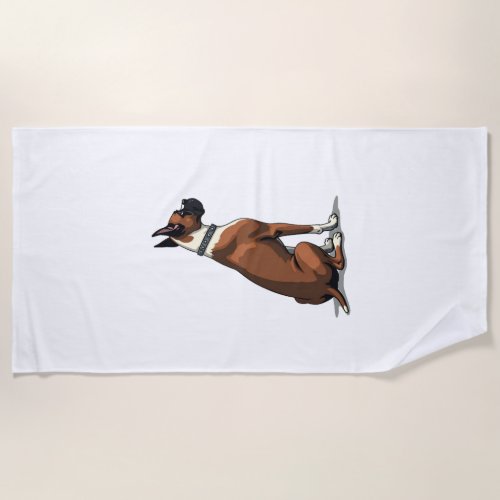 Vintage Boxer Dog From Behind Illustration Brown W Beach Towel