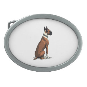 Vintage Boxer Dog From Behind Illustration Brown W Belt Buckle