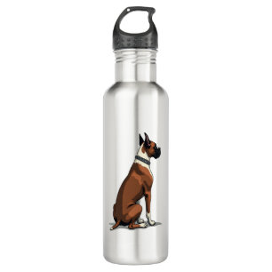 Vintage Boxer Dog From Behind Illustration Brown W Stainless Steel Water Bottle